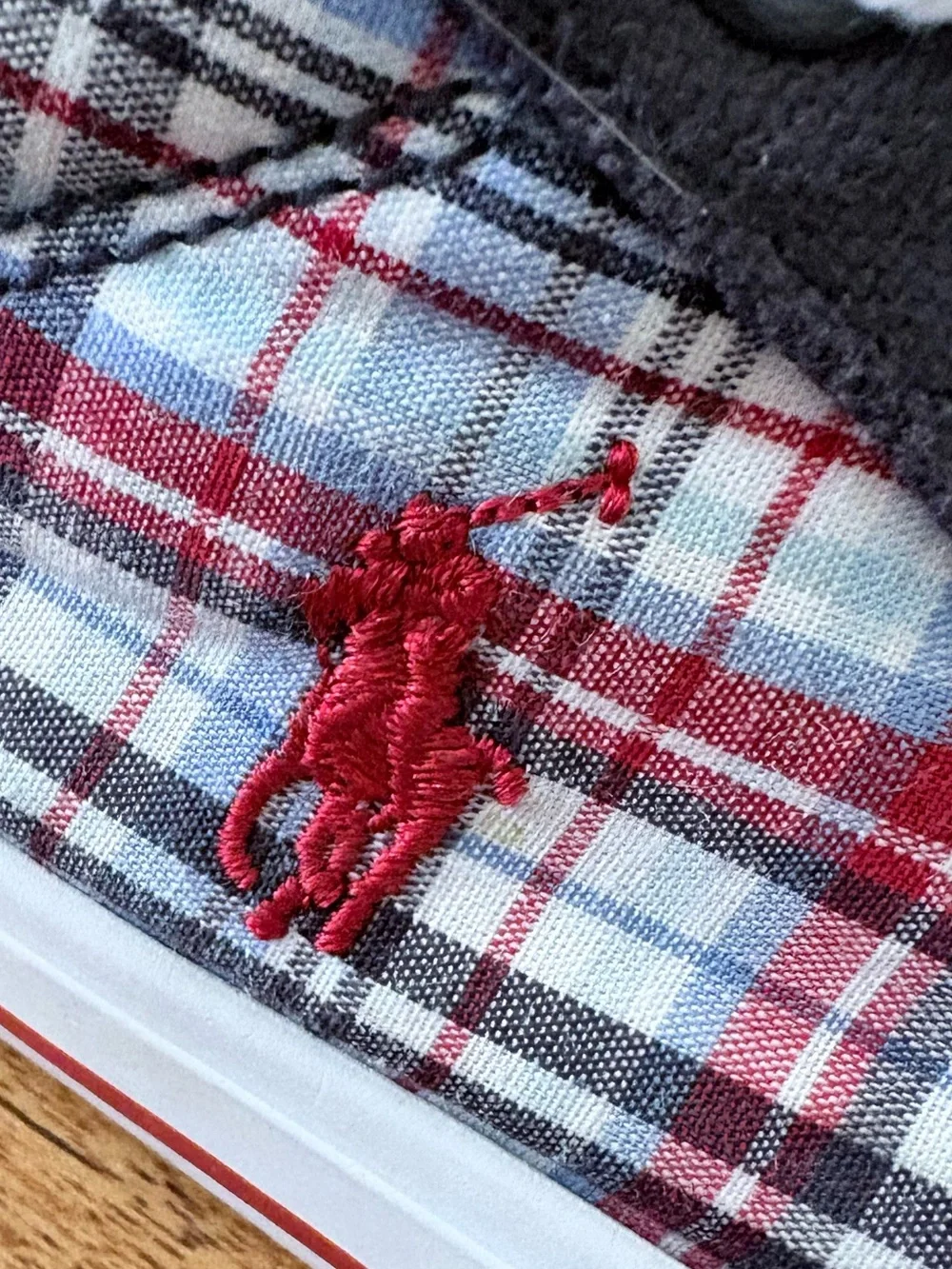 Ralph Lauren Polo Little Kids Navy & Red Plaid Canvas Logo Sneakers 13 Shoes